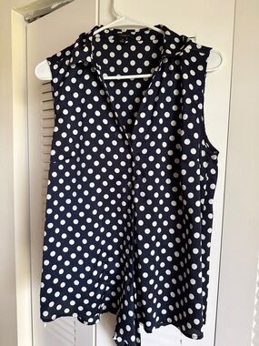 Ann Taylor Navy and White Polka Dot Top